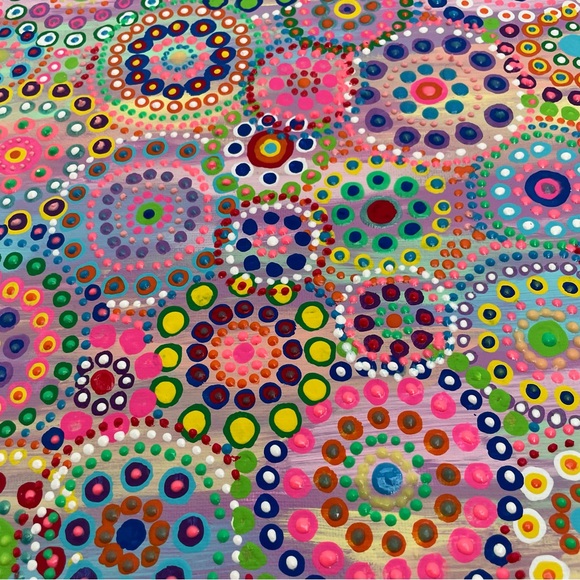 🎉🌈 ORIGINAL DOT PAINTING 10”x10” Rainbow Colorful Neon Bright Firework Dot Art - Picture 4 of 5